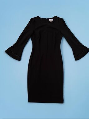 Calvin Klein | Dresses | Calvin Klein Womens Dress Sheath Black Lace Dress 6 Bell Sleeve Ruffle Neck